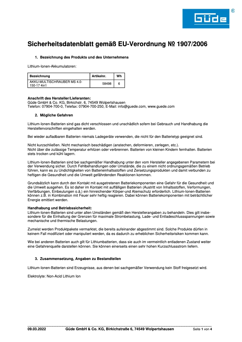 Page n°1 - Instructions de sécurité Güde MS 4.0-150-17 4in1