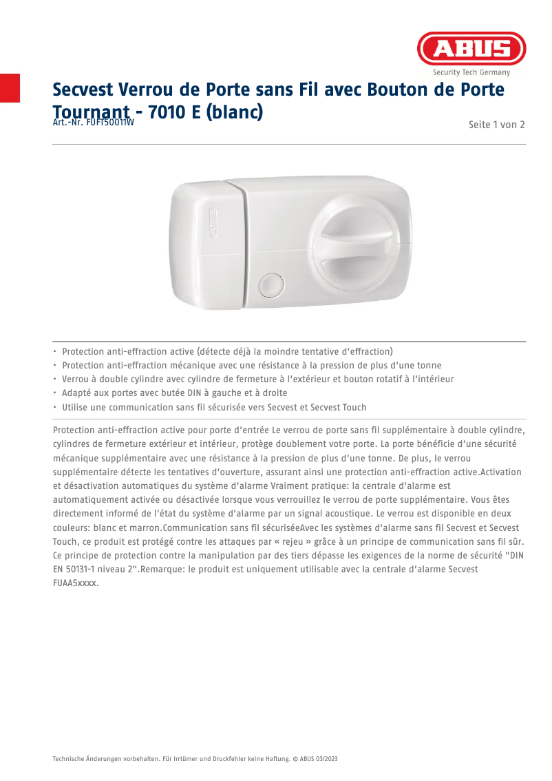 Image de la première page du manuel de l'appareil FUFT50011W