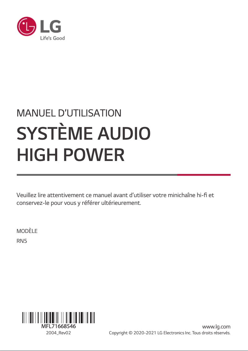 Page 1 de la notice Manuel utilisateur LG XBoom RN5