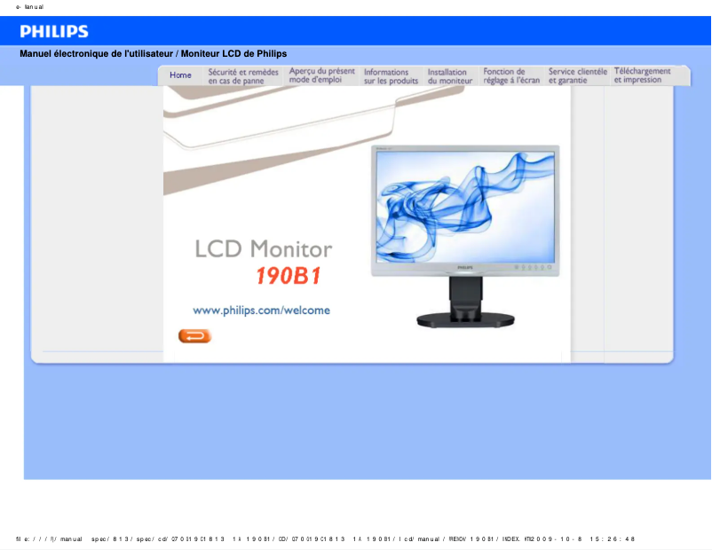 Page 1 de la notice Manuel utilisateur Philips Brilliance 220B1CB