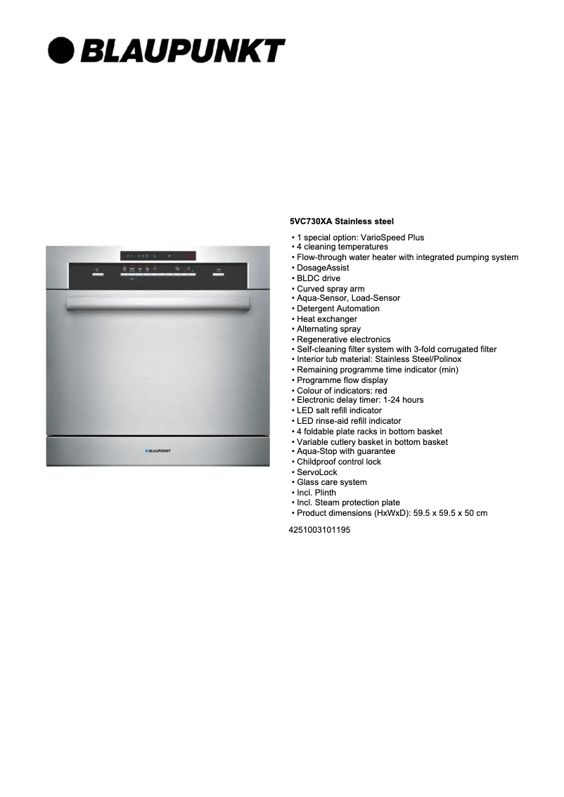 Page 1 de la notice Fiche technique Blaupunkt 5VC 730XA