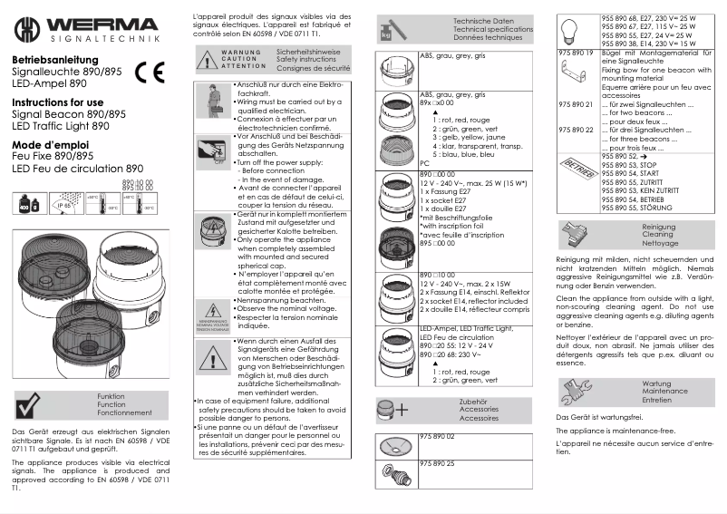 Page 1 de la notice Manuel utilisateur Werma 890.200.00