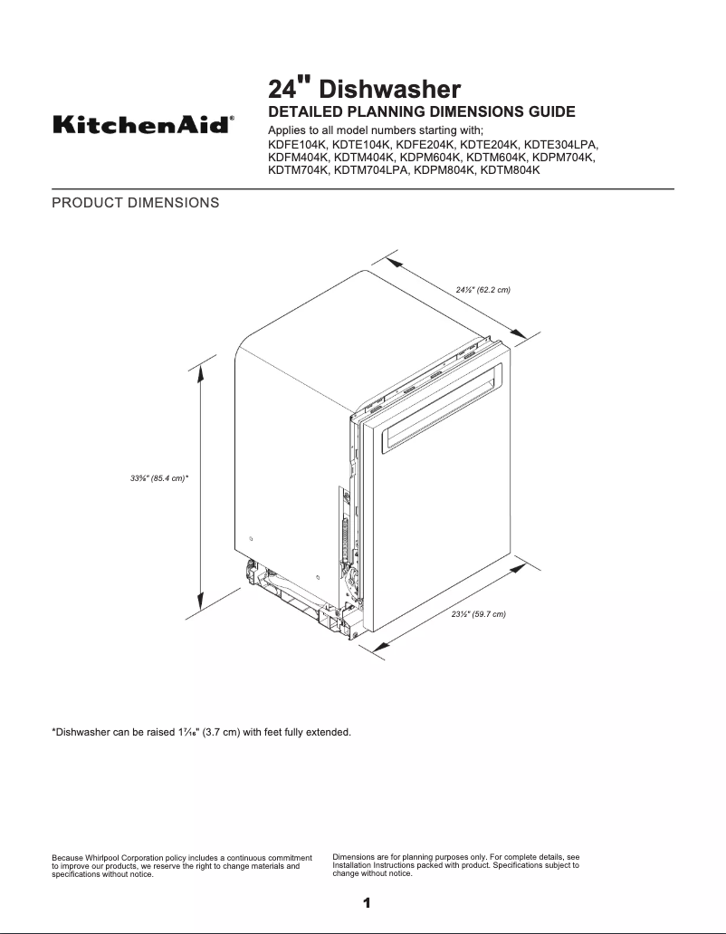 Página 1 del manual Dibujo técnico KitchenAid KDTM604KPS