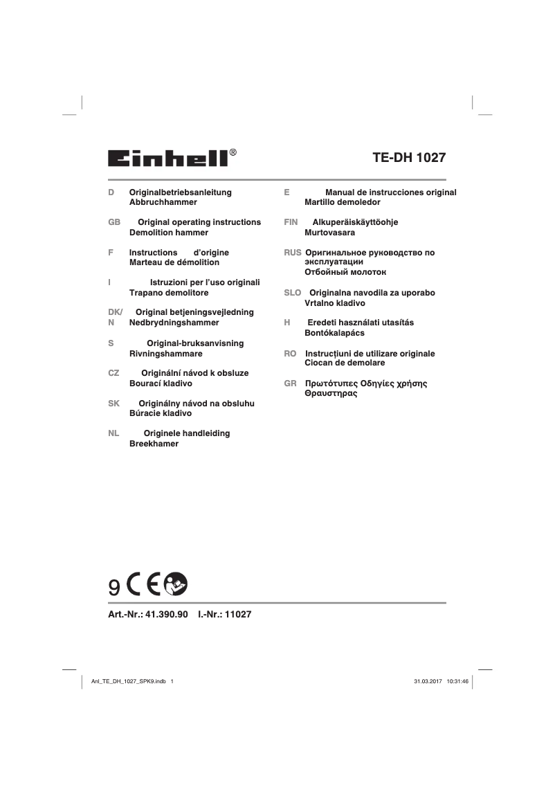 Page 1 of the manual User Manual Einhell TE-DH 1027