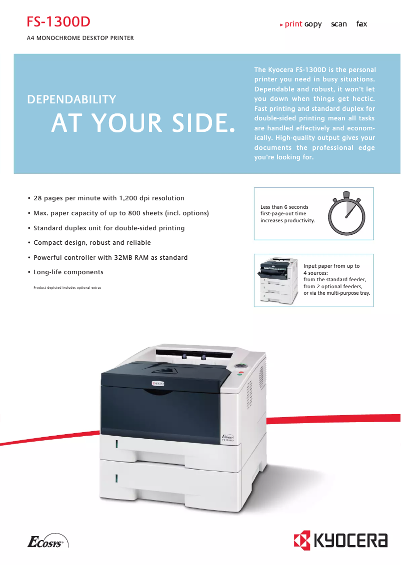 Page 1 de la notice Fiche technique Kyocera FS-1300D