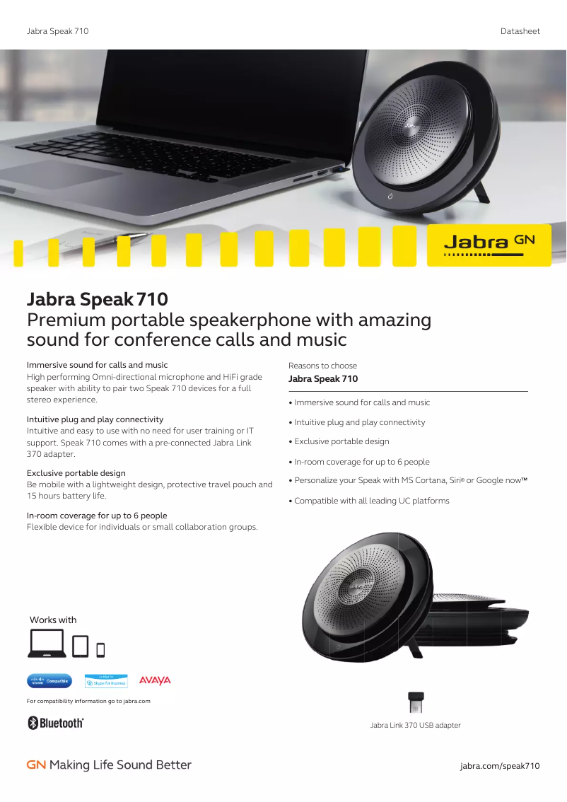 Page 1 de la notice Fiche technique Jabra Speak 710