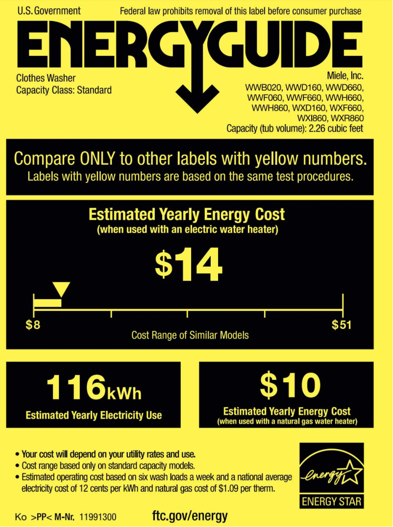 Page 1 de la notice Label énergétique Miele WXD 160 WCS W1