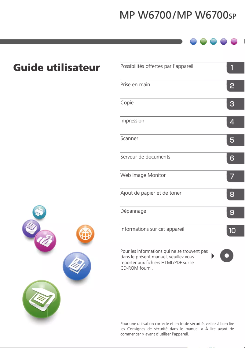 Page 1 de la notice Manuel utilisateur Ricoh MP W6700SP