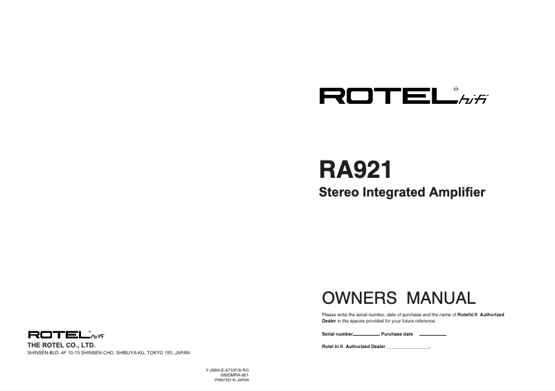 Page 1 de la notice Manuel utilisateur Rotel RA-921