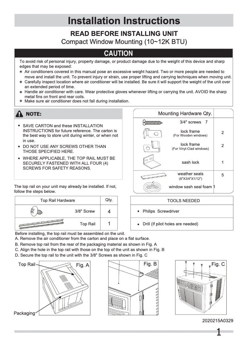 Page 1 de la notice Guide d'installation Frigidaire FRA123CT1M