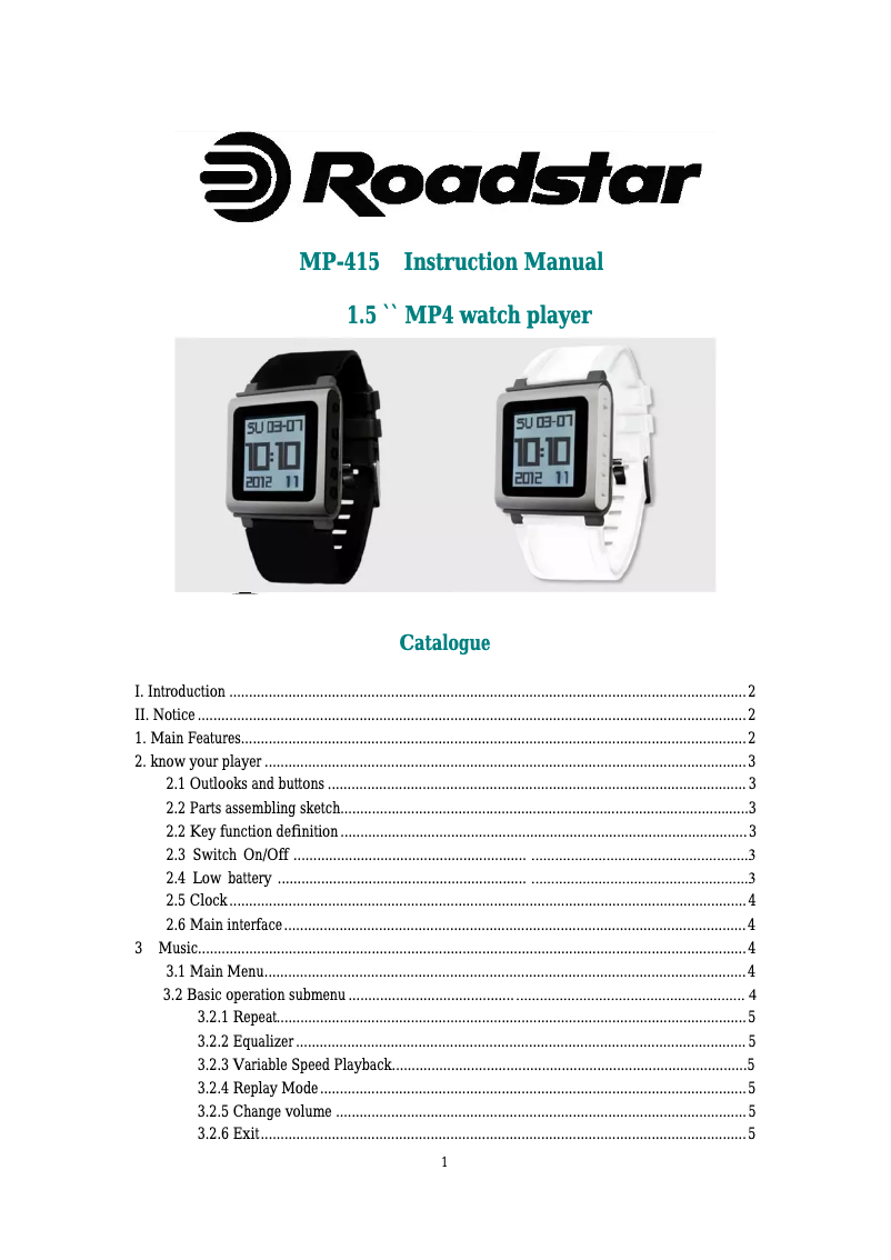 Page n°1 - Manuel utilisateur Roadstar MP-415
