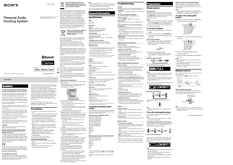 Page 1 de la notice Manuel utilisateur Sony RDP-X280IP