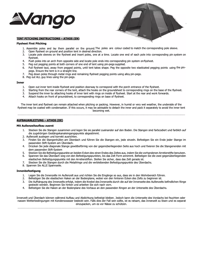 Page n°1 - Manuel utilisateur Vango Athos 500