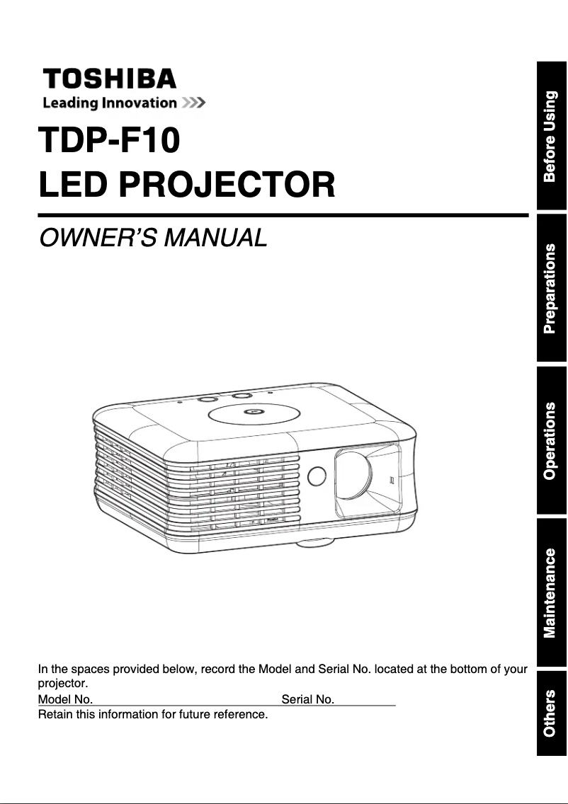 Page n°1 - Manuel utilisateur Toshiba TDP-F10