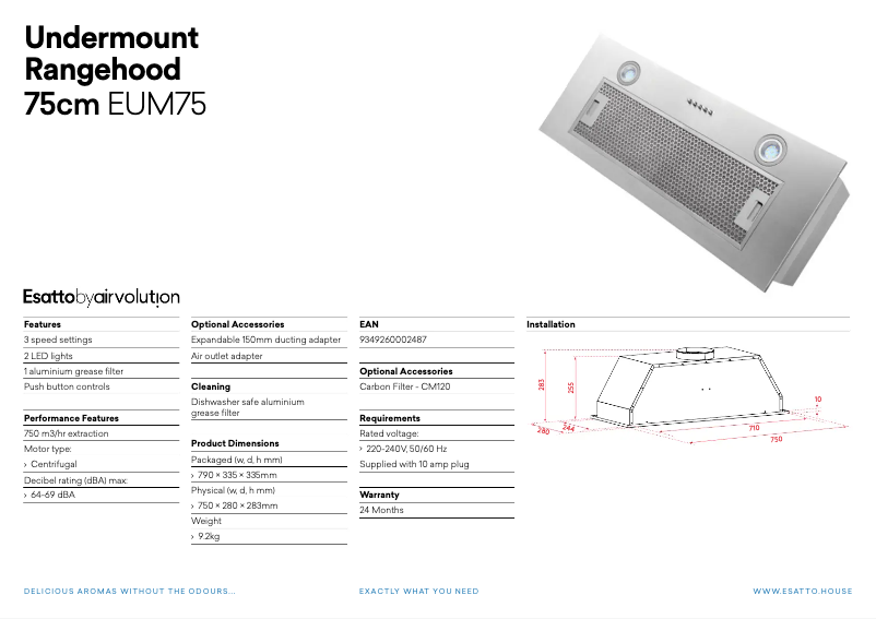 Page 1 de la notice Fiche technique Esatto EUM75