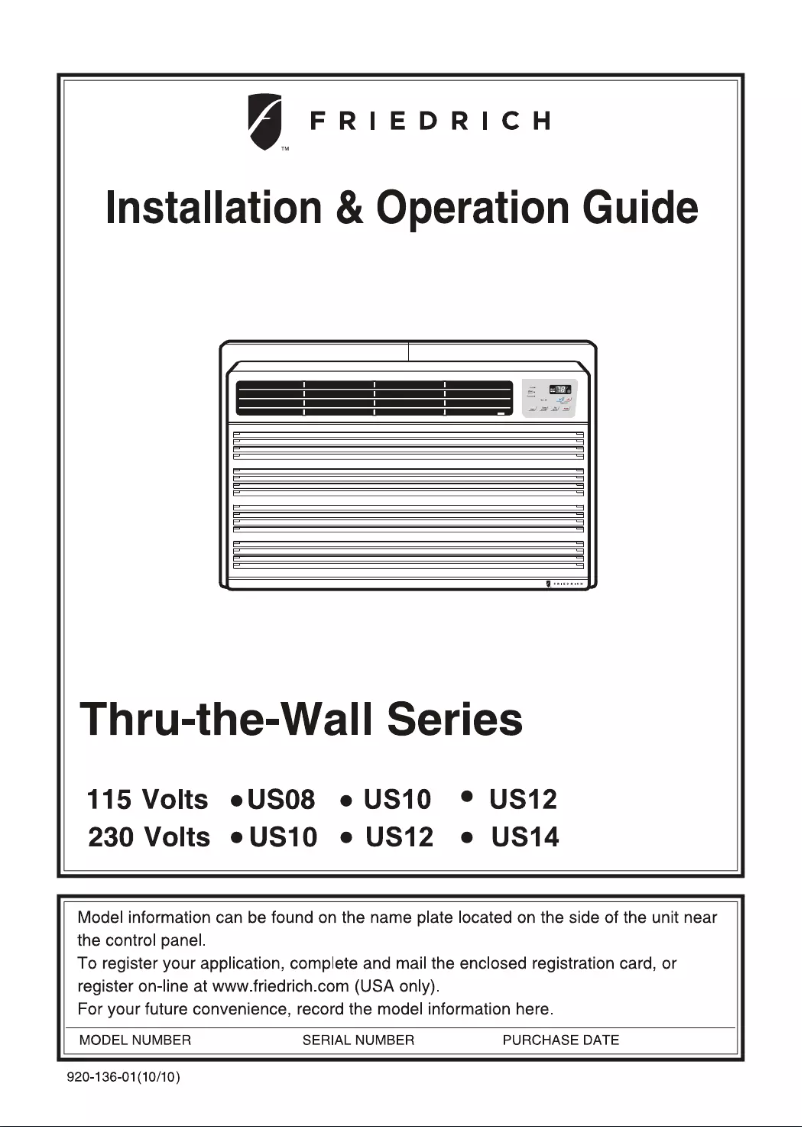 Page n°1 - Manuel utilisateur Friedrich Uni-Fit US12C10