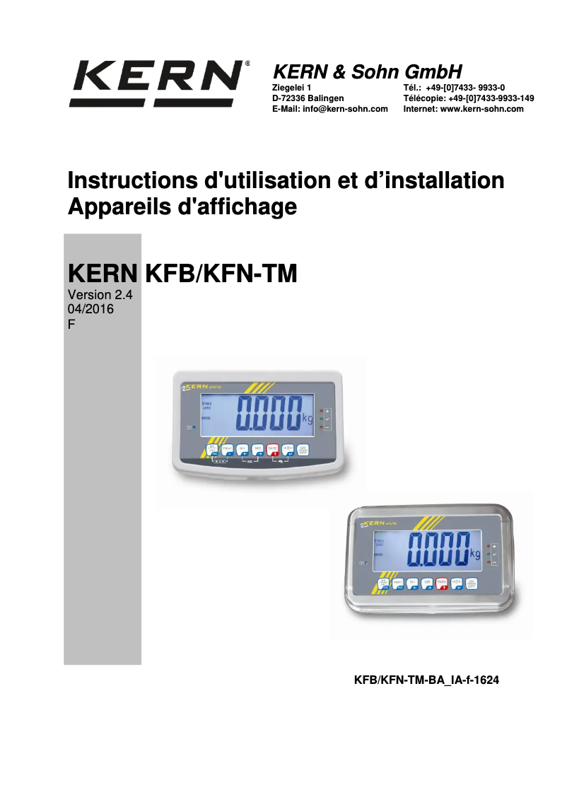 Page n°1 - Guide d'installation Kern BFB 3T-3LBM
