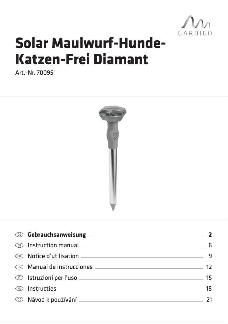 Page 1 de la notice Manuel utilisateur Gardigo 70095