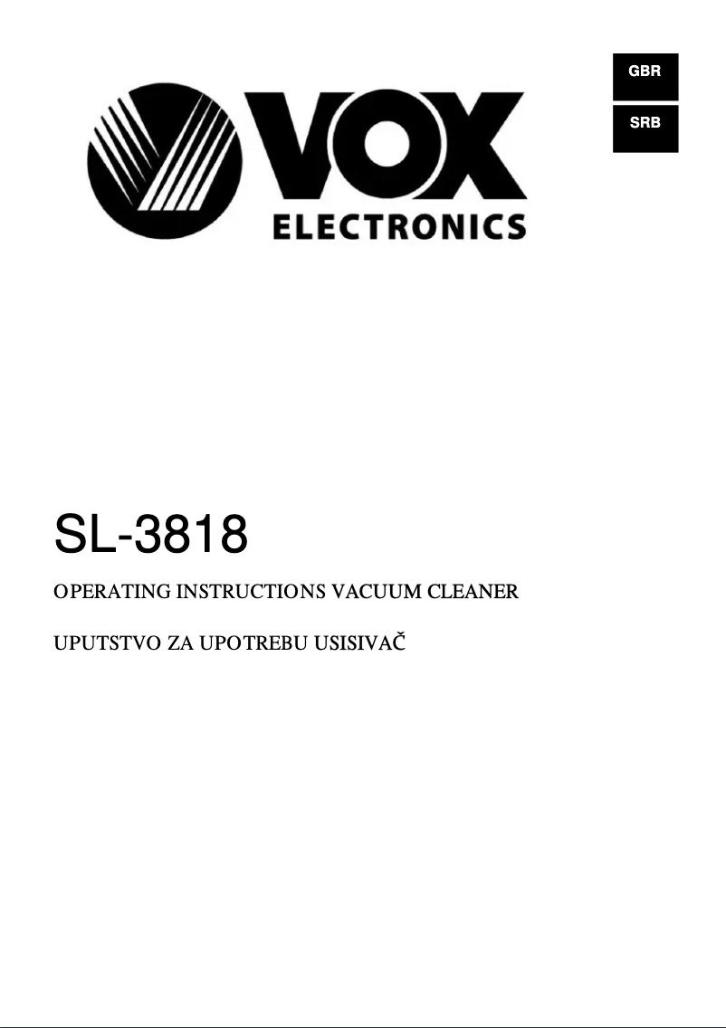 Page 1 of the manual User Manual VOX SL3818