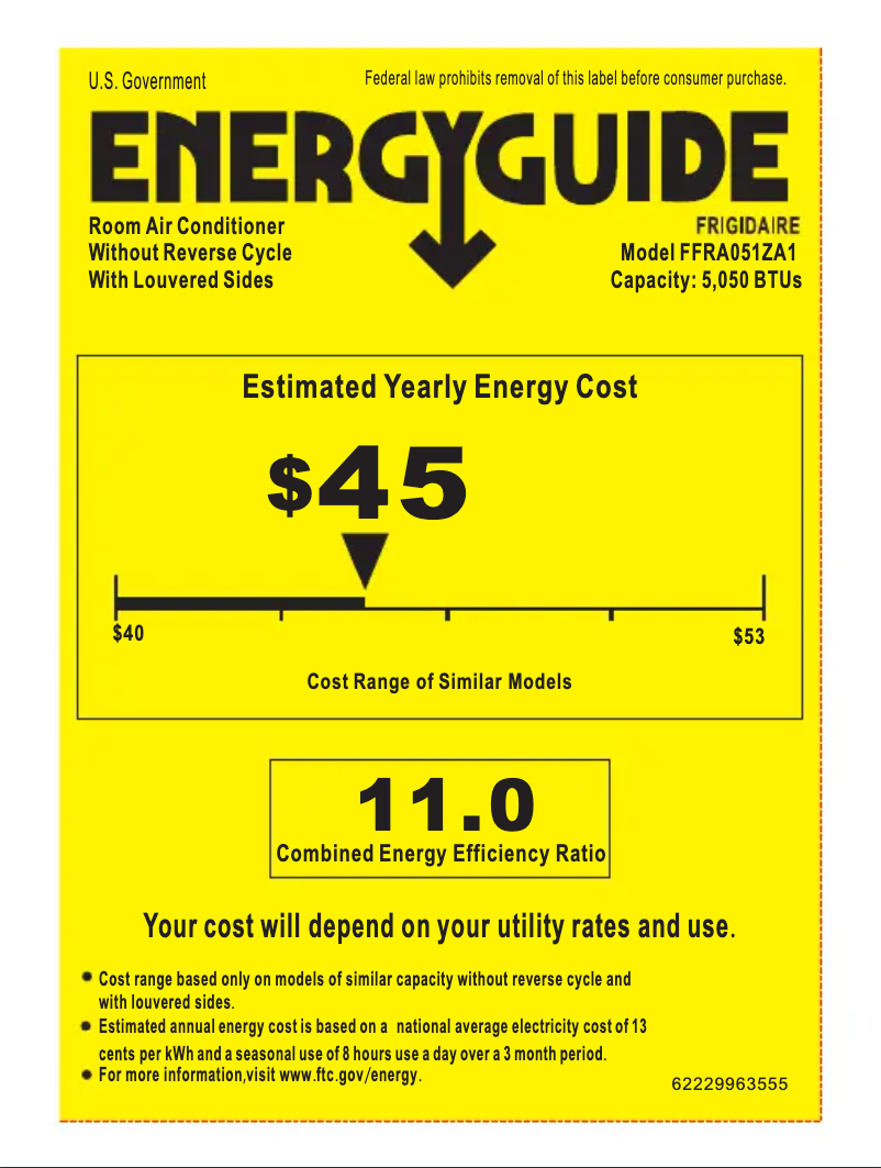 Page 1 de la notice Label énergétique Kenmore 87050