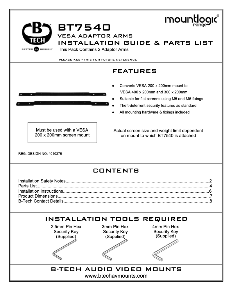 Page 1 de la notice Manuel utilisateur B-Tech BT7540