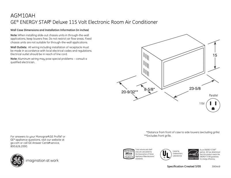 Page n°1 - Fiche technique GE AGM10AH