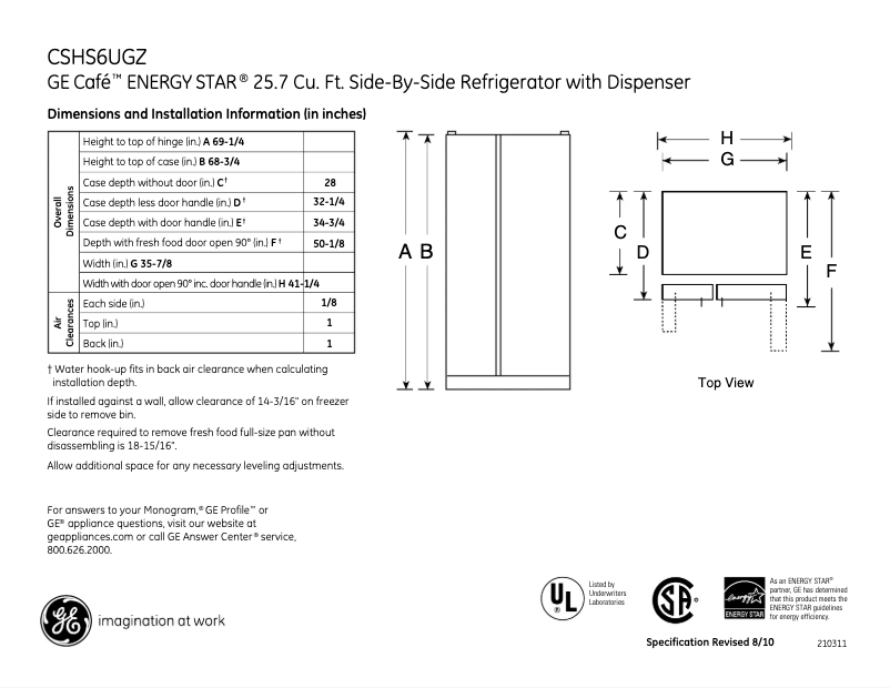 Page n°1 - Fiche technique GE Café CSHS6UGZSS