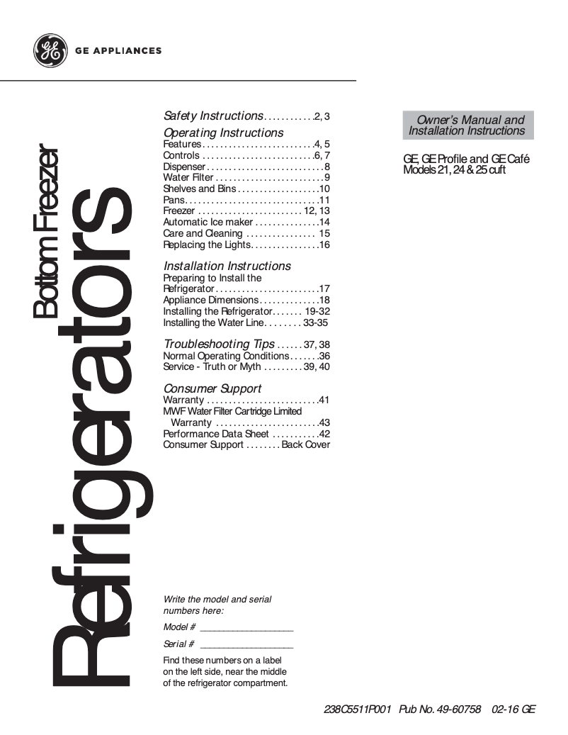 Page n°1 - Manuel utilisateur GE GNE21FSKSS