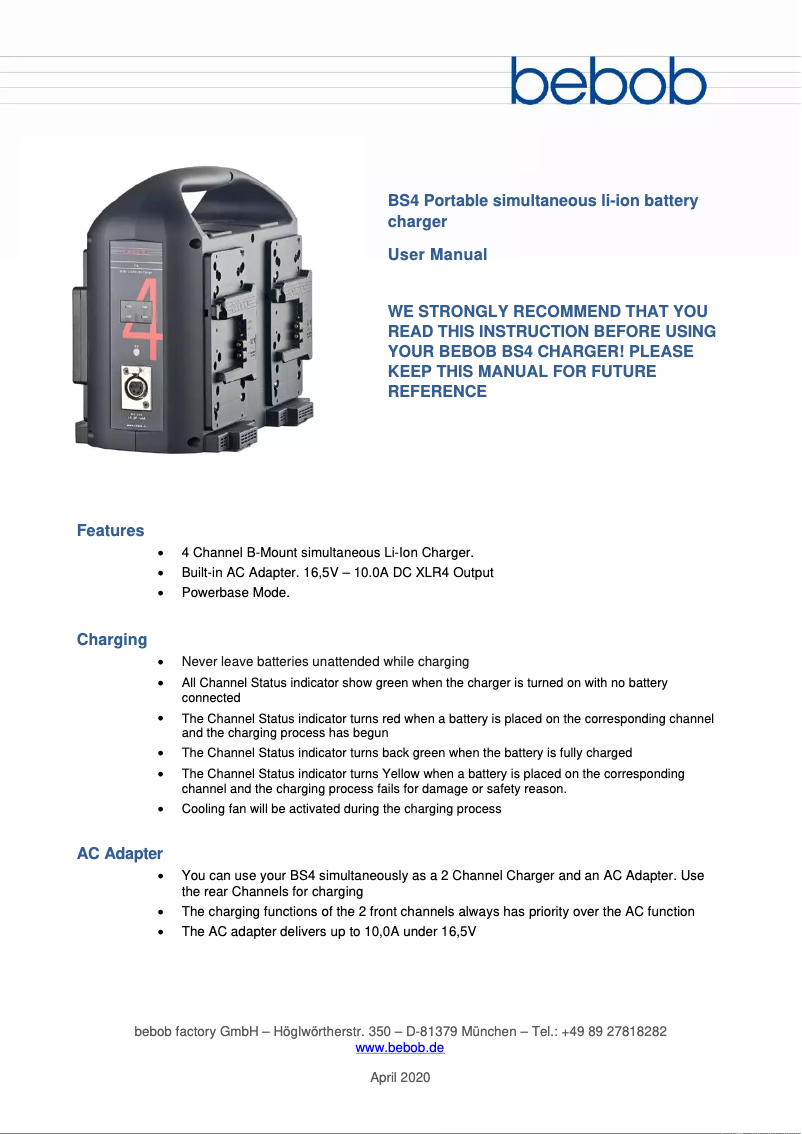 Page 1 de la notice Manuel utilisateur Bebob BS4