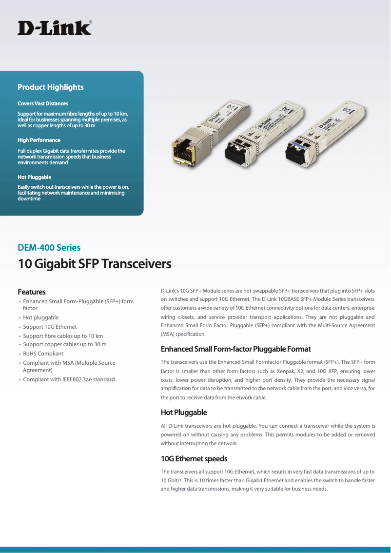 Page 1 de la notice Fiche technique D-Link DEM-431XT
