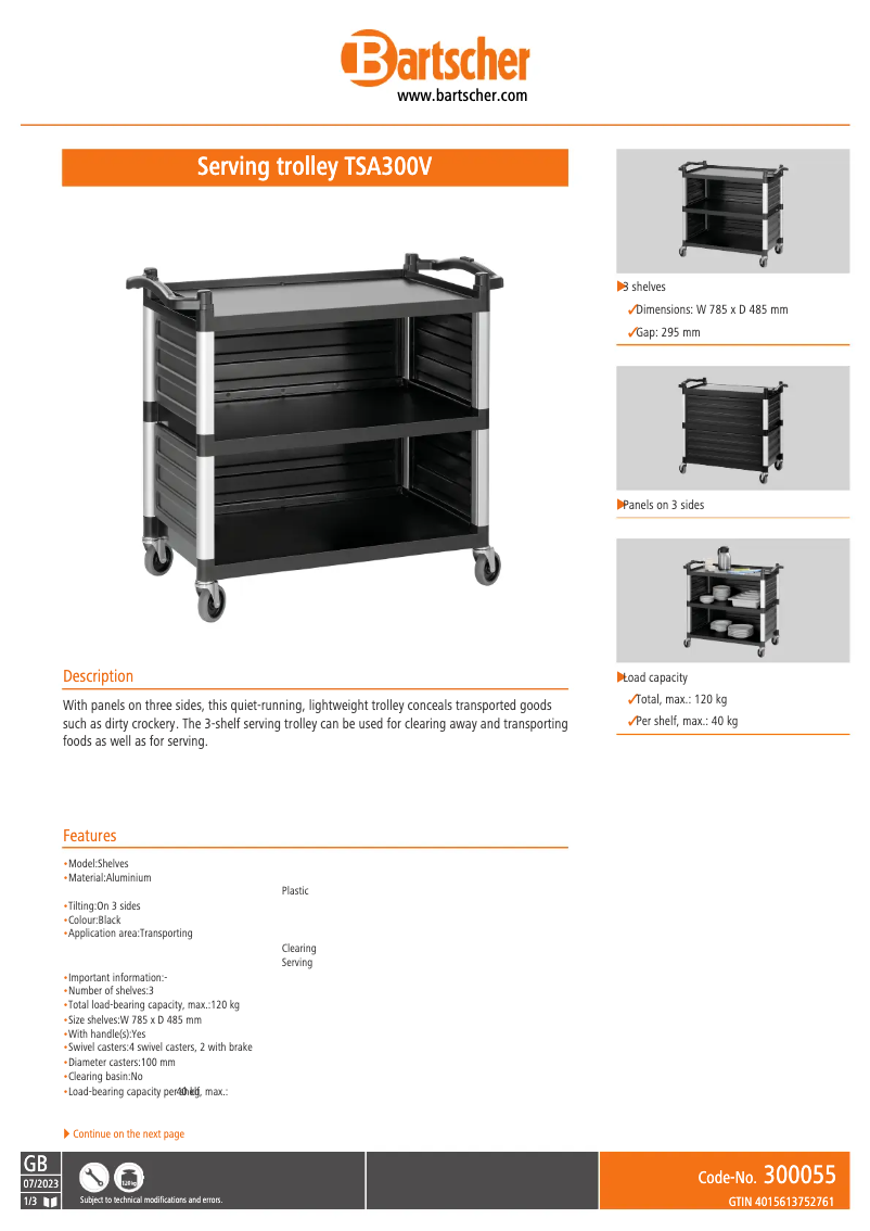 Page n°1 - Fiche technique Bartscher TSA300V