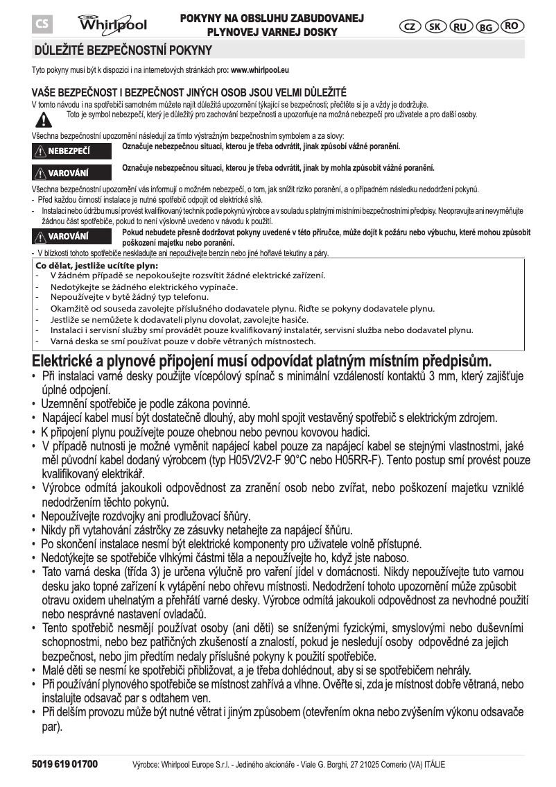 Page 1 de la notice Manuel utilisateur Whirlpool AKM 526/IR