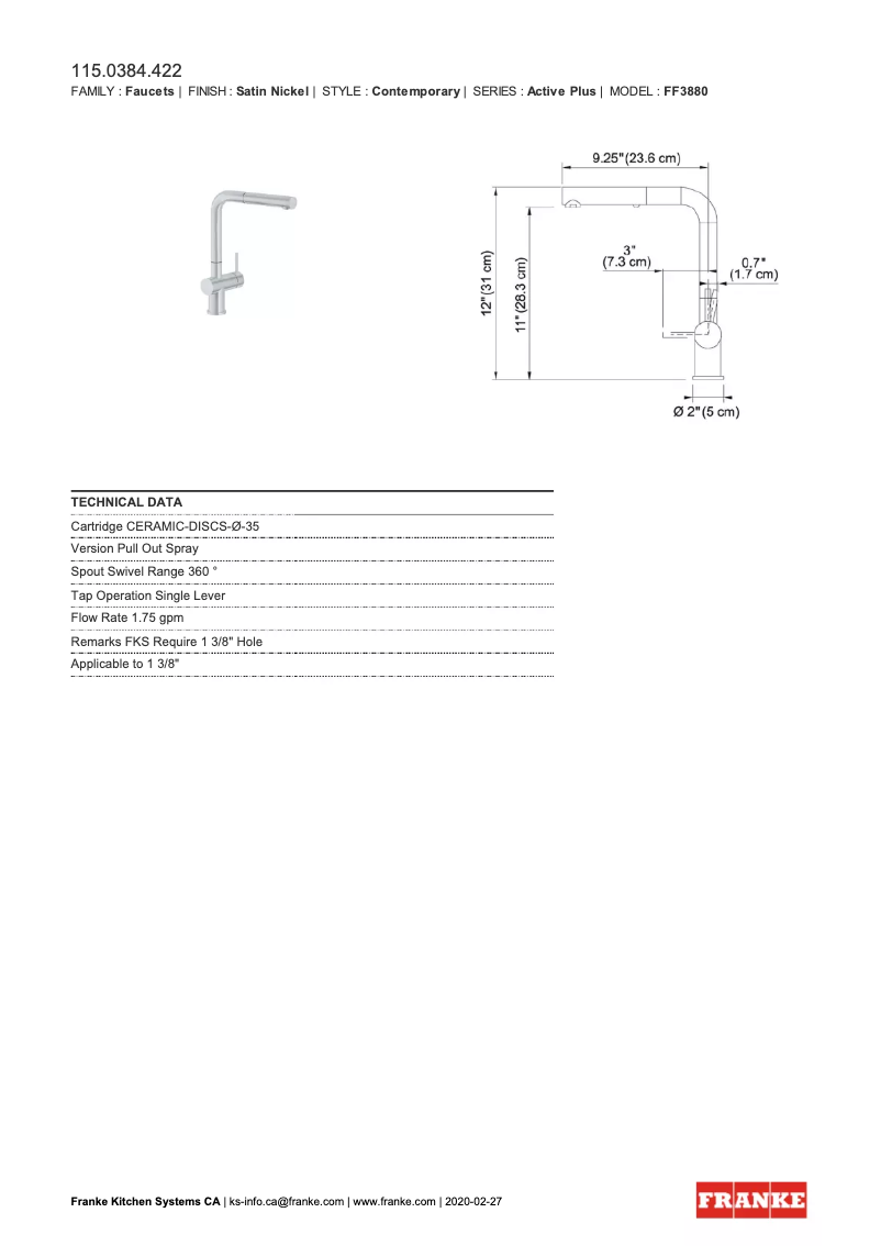 Page n°1 - Manuel utilisateur Franke Active Plus FF3880