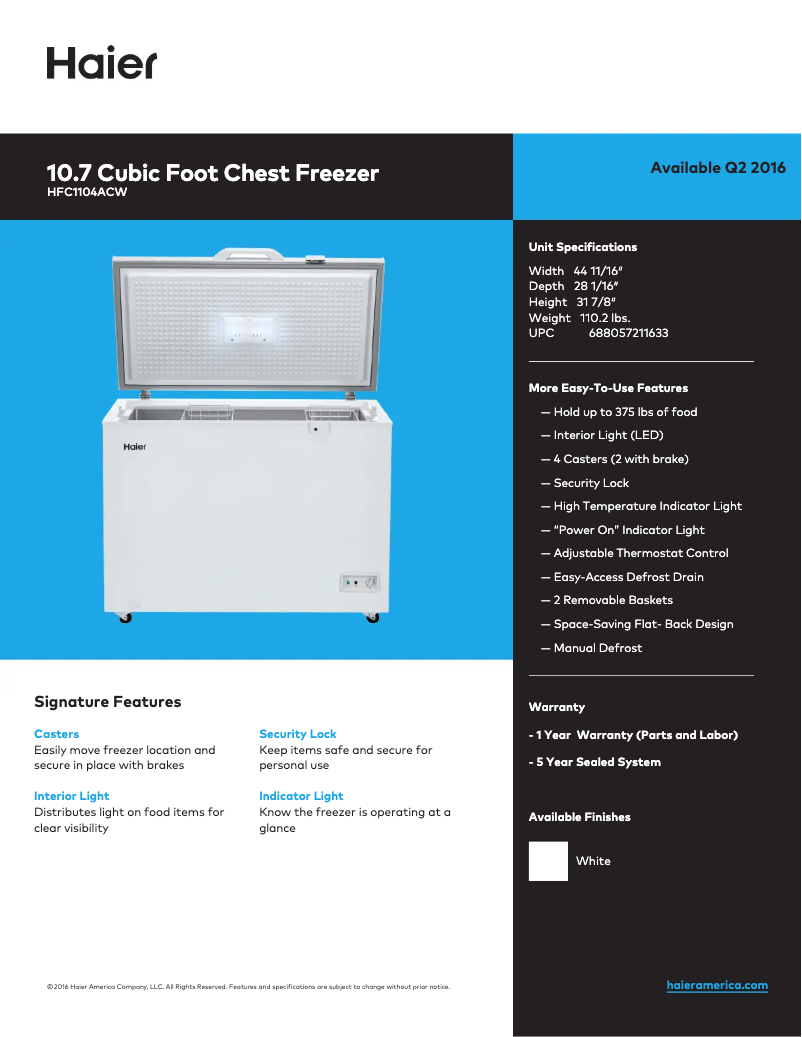 Page n°1 - Fiche technique Haier HFC1104ACW