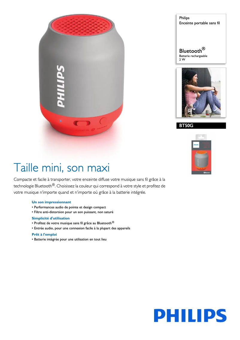 Página 1 del manual Ficha técnica Philips BT50G