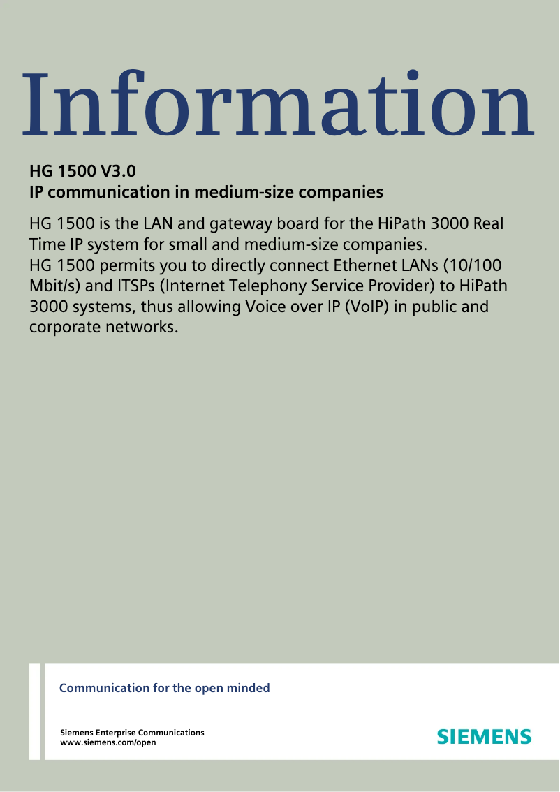 Page 1 de la notice Manuel utilisateur Siemens HG 1500 V3.0