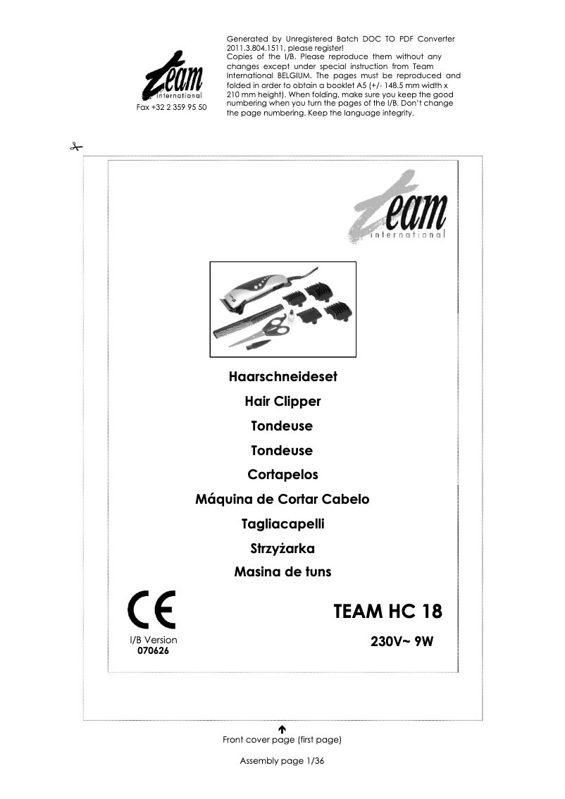 Page n°1 - Manuel utilisateur Team HC 18