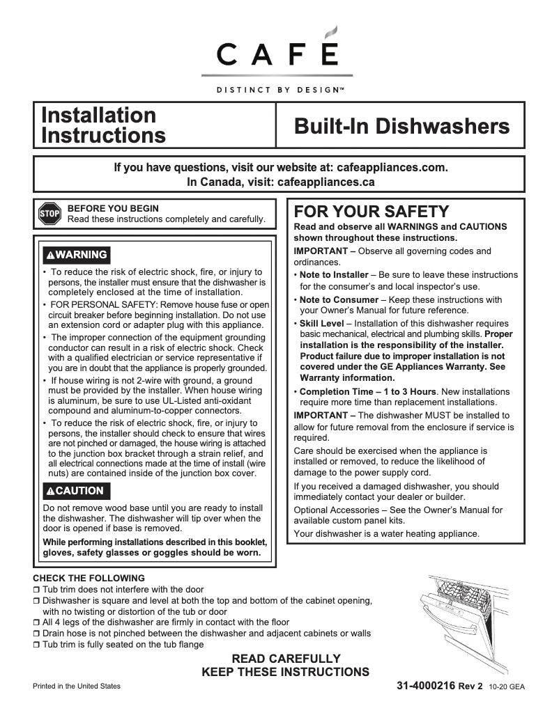 Page n°1 - Guide d'installation GE CDT805M5NS5