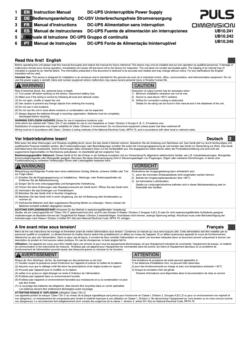 Image de la première page du manuel de l'appareil UB10.242