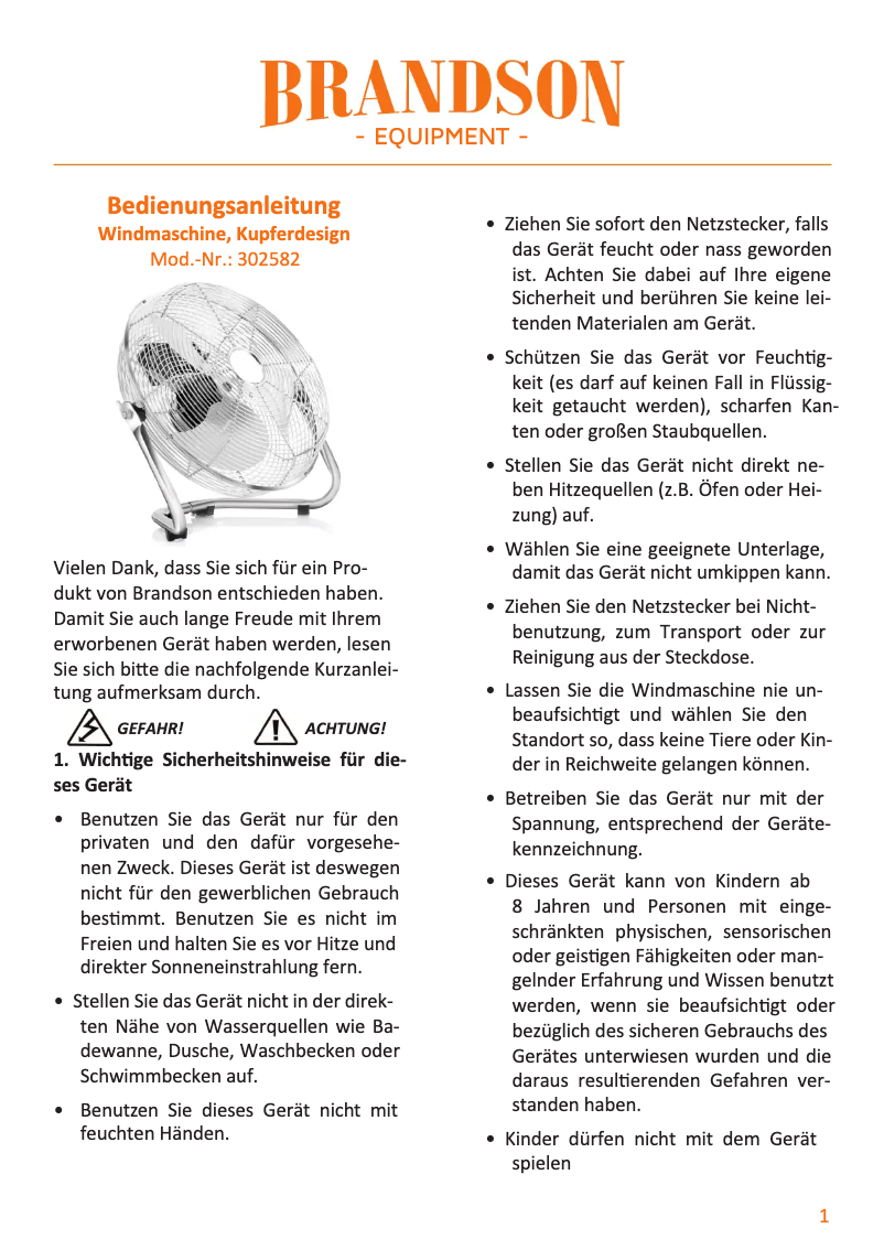 Page 1 de la notice Manuel utilisateur Brandson 302582