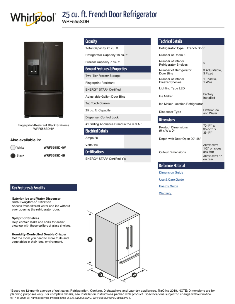 Image de la première page du manuel de l'appareil WRF555SDHV