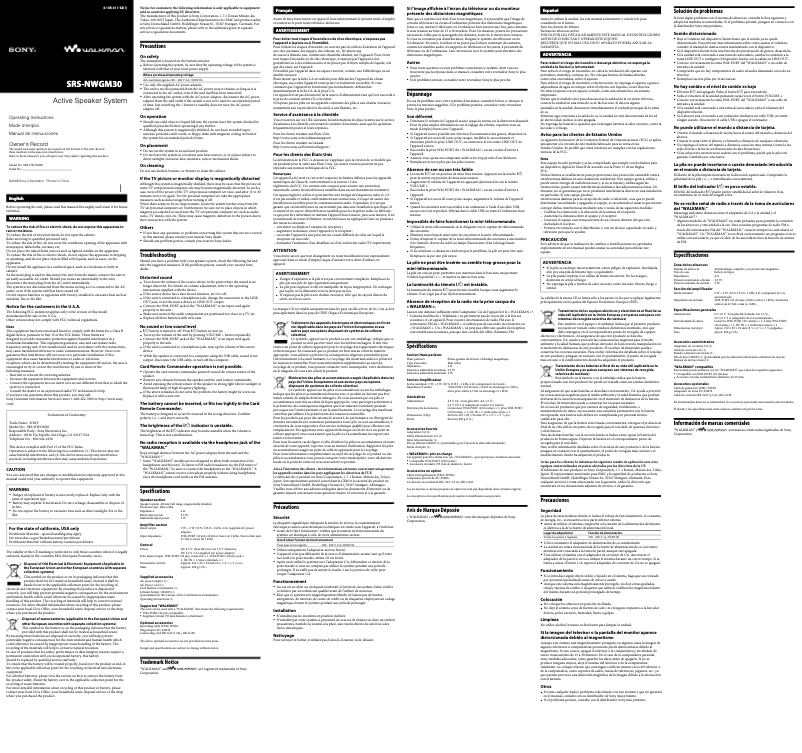 Image de la première page du manuel de l'appareil SRS-NWGM30