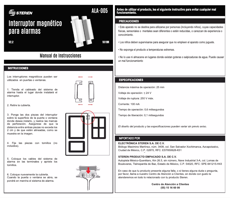 Page 1 de la notice Manuel utilisateur Steren ALA-005