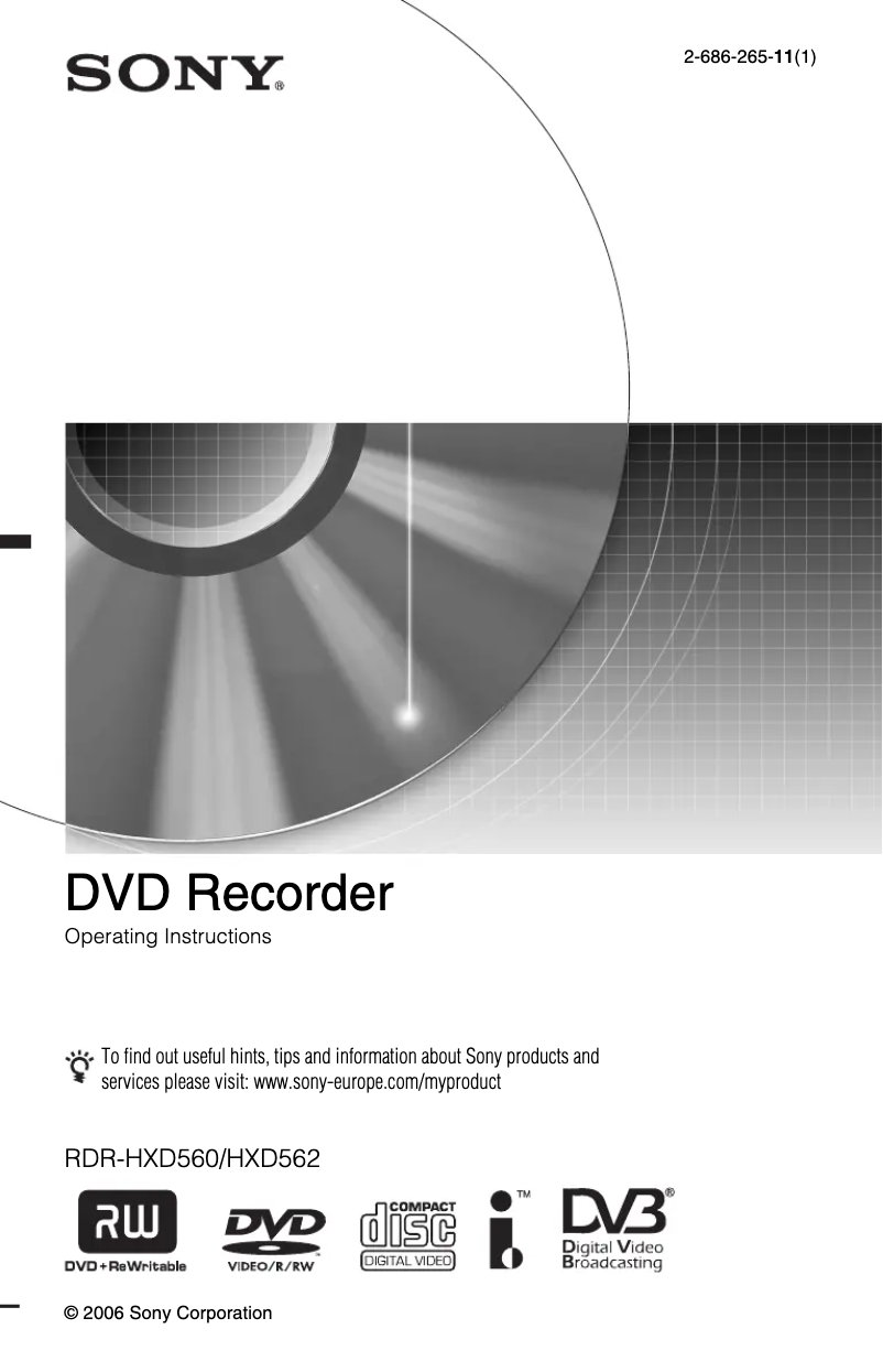 Page n°1 - Manuel utilisateur Sony RDR-HXD562