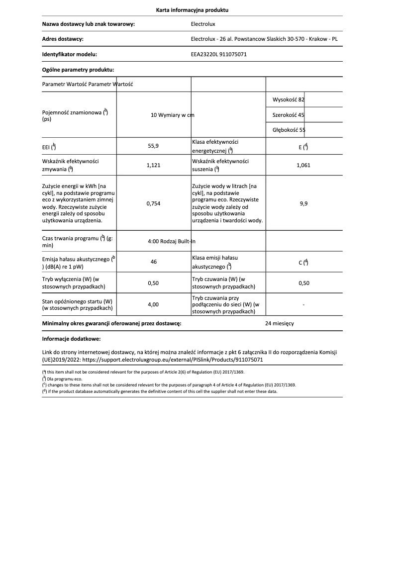 Page 1 de la notice Manuel utilisateur Electrolux EEA23220L