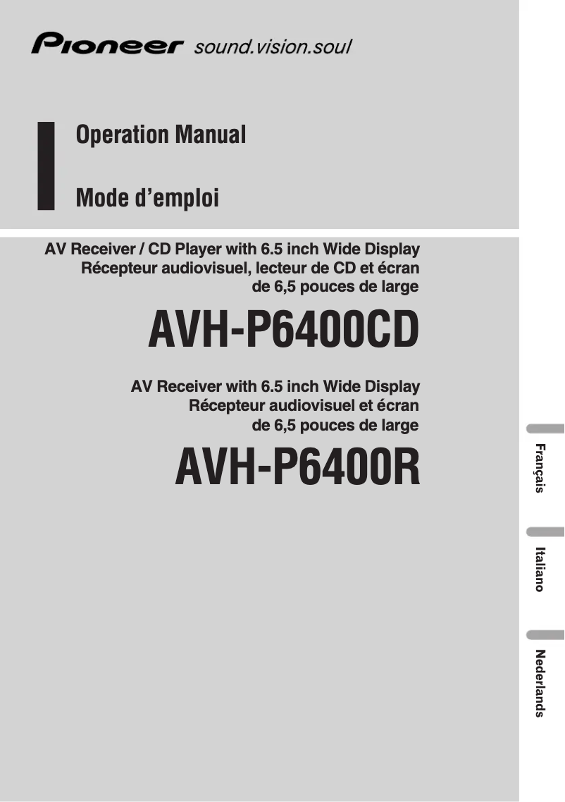 Page 1 de la notice Manuel utilisateur Pioneer AVH-P6400