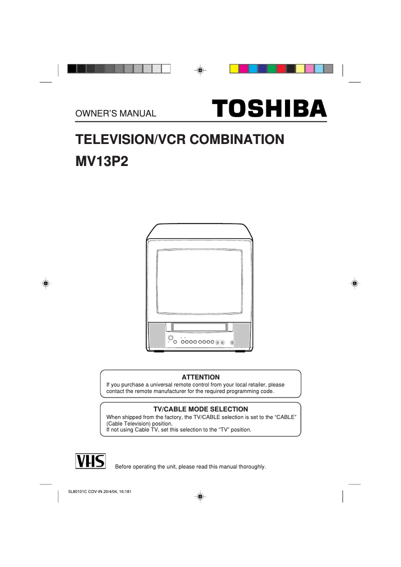 Page 1 de la notice Manuel utilisateur Toshiba MV13P2
