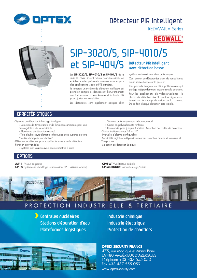 Page 1 of the manual Technical Sheet Optex SIP-5-IP-BOX