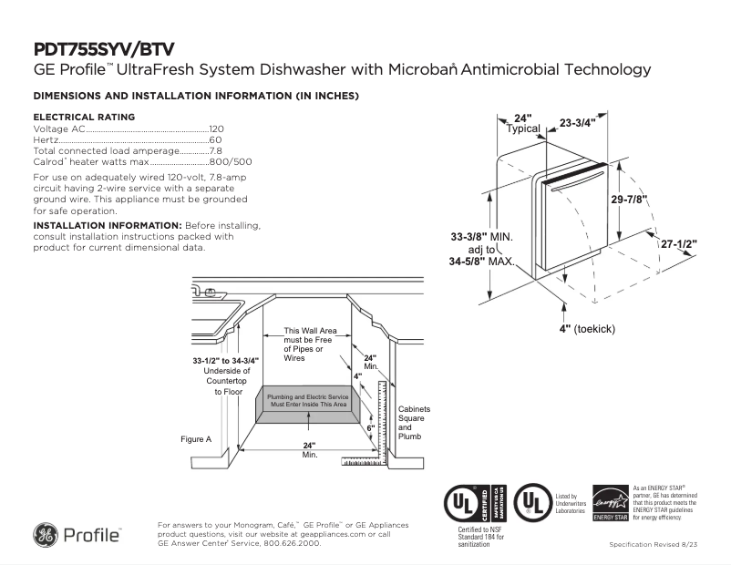Page n°1 - Fiche technique GE PDT755SBVTS