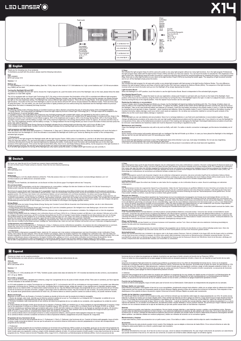 Page 1 de la notice Manuel utilisateur Ledlenser X14